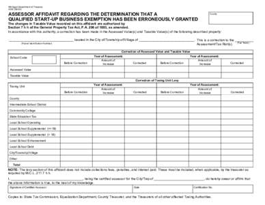 4242, Assessor Affidavit Regarding The Determination That A Qualified Start-Up Business Exemption Has Been Erroneously Granted