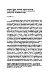 Mystery of the Moorish Science Temple: Southern Blacks and American Alternative Spirituality in 1920s Chicago Susan Nance In 1926, the well-known black scholar Ira De Augustine Reid complained that storefront churches we