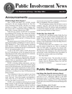 Public Involvement News U.S. Department of Energy • Oak Ridge Office July[removed]Announcements