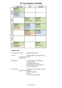 ICT Core Session Timetable Gungahlin[removed]Hardware OS Dave Ritchie