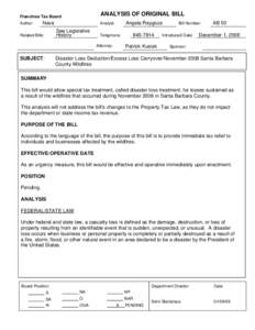 Disaster Loss Deduction/Excess Loss Carryover/November 2008 Santa Barbara County Wildfires