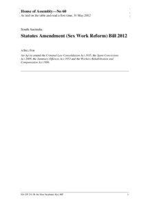 Statutes Amendment (Sex Work Reform) Bill 2012