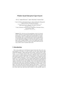 Window-based Enterprise Expert Search 2,3 Wei Lu1, Stephen Robertson , Andrew Macfarlane3, Haozhen Zhao1 1
