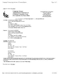 Campaign Finance Appointment of Treasurer Report	  Page 1 of 1 Print this form or Go Back