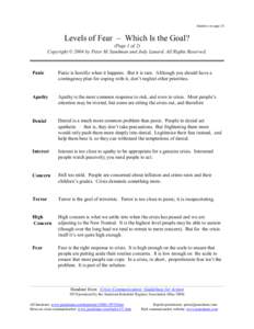 Handout set page 26  Levels of Fear – Which Is the Goal? (Page 1 of 2) Copyright © 2004 by Peter M. Sandman and Jody Lanard. All Rights Reserved.
