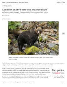 Canadian grizzly bears face expanded hunt : Nature News & Comment, 1:48 PM NATURE | NEWS