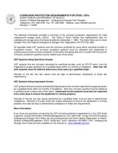 CORROSION PROTECTION REQUIREMENTS FOR STEEL USTs NORTH DAKOTA DEPARTMENT OF HEALTH Division of Waste Management - Underground Storage Tank Program Telephone[removed]Fax: [removed]Website: www.ndhealth.gov/wm R