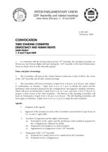 INTER-PARLIAMENTARY UNION 120th Assembly and related meetings Addis Ababa (Ethiopia), [removed]April 2009 C-III/120/C 28 January 2008