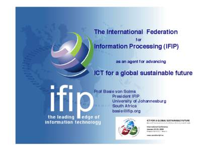 The International Federation for Information Processing (IFIP) as an agent for advancing