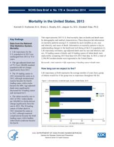 NCHS Data Brief  ■  No. 178  ■  December[removed]Mortality in the United States, 2013 Kenneth D. Kochanek, M.A.; Sherry L. Murphy, B.S.; Jiaquan Xu, M.D.; Elizabeth Arias, Ph.D.  Key findings