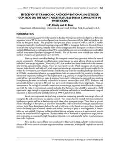 _____ Effects of Bt transgenic and conventional insecticide control on natural enemies in sweet corn 265  EFFECTS OF BT TRANSGENIC AND CONVENTIONAL INSECTICIDE CONTROL ON THE NON-TARGET NATURAL ENEMY COMMUNITY IN SWEET C