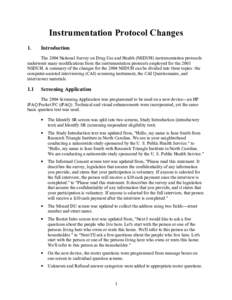 2004 NSDUH Methodological Resource Book (MRB) Instrumentation Protocol Changes