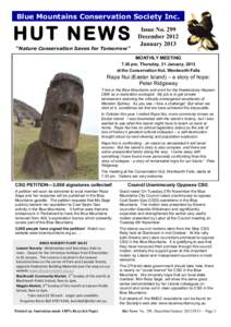 Blue Mountains Conservation Society Inc.  HUT NEWS “Nature Conservation Saves for Tomorrow”  Issue No. 299