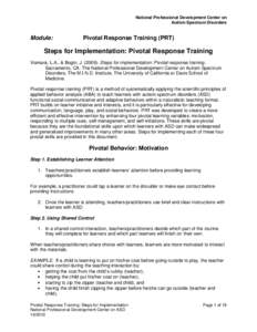 National Professional Development Center on Autism Spectrum Disorders Module:  Pivotal Response Training (PRT)