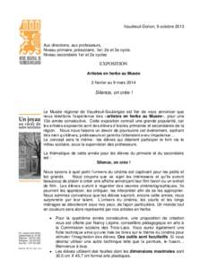 Vaudreuil-Dorion, 9 octobre[removed]Aux directions, aux professeurs, Niveau primaire, préscolaire, 1er, 2e et 3e cycle. Niveau secondaire 1er et 2e cycles