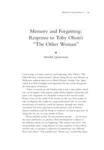 Meredith Quartermain | 189  Memory and Forgetting: Response to Toby Olson’s “The Other Woman” 