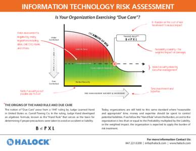 INFORMATION TECHNOLOGY RISK ASSESSMENT Is Your Organization Exercising “Due Care”? B = Burden; or the cost of risk treatment to reduce impact  TRE