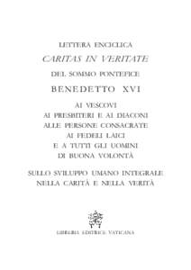 LETTERA ENCICLICA  CARITAS IN VERITATE DEL SOMMO PONTEFICE  BENEDETTO XVI