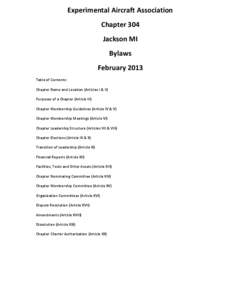 Experimental Aircraft Association Chapter 304 Jackson MI Bylaws February 2013 Table of Contents: