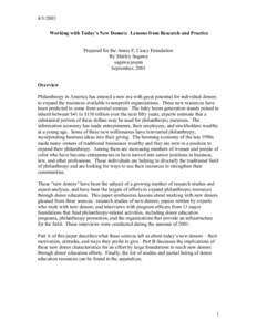 [removed]Working with Today’s New Donors: Lessons from Research and Practice Prepared for the Annie E. Casey Foundation By Shirley Sagawa sagawa/jospin September, 2001