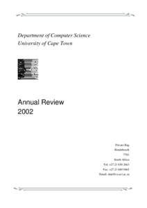 Department of Computer Science University of Cape Town Annual Review 2002