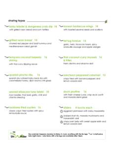 sharing tapas baby lobster & dungeness crab dip 18 korean barbecue wings 14  with grilled naan bread and corn tortillas