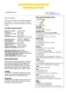 REDRUTH ARCHERS NEWSLETTER NOVEMBER 2010 Editor: Ann Callaway Email: [removed]