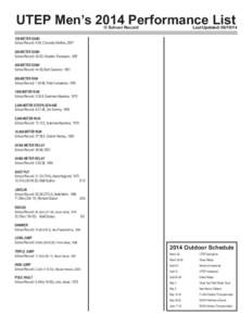 UTEP Men’s 2014 Performance List  						® School Record				Last Updated: [removed]METER DASH School Record: 9.95, Churandy Martina, 2007