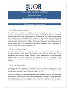 RESULTS BASED FINANCING PROGRAMME For Renewable Energy (Sale of Solar Lighting Products to end-Users) Call for Interested Project Developers