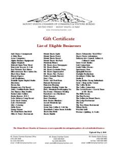 Gift Certificate List of Eligible Businesses 2nd Chance Consignment