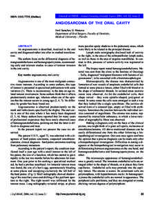 ISSN: 1312-773X (Online)  Journal of IMAB - Annual Proceeding (Scientific Papers) 2006, vol. 12, issue 2 ANGIOSARCOMA OF THE ORAL CAVITY Emil Sarachev, G. Mateeva