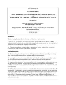 Civil law / Property law / Patent Prosecution Highway / Backlog of unexamined patent applications / Term of patent / United States Patent and Trademark Office / Patent / Leahy-Smith America Invents Act / Reexamination / Patent law / United States patent law / Law