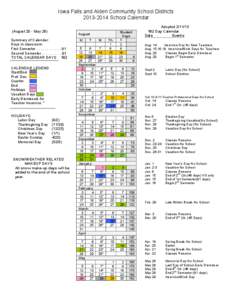 Iowa Falls and Alden Community School Districts[removed]School Calendar (August 20 - May 28) August