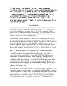 STATEMENT OF VICTOR KNOX, ASSOCIATE DIRECTOR, PARK PLANNING, FACILITIES AND PUBLIC LANDS, NATIONAL PARK SERVICE, DEPARTMENT OF THE INTERIOR, BEFORE THE SUBCOMMITTEE ON NATIONAL PARKS, FORESTS AND PUBLIC LANDS OF THE HOUS