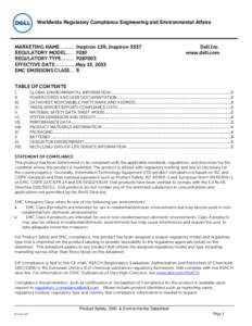 Environment / Dell / Consumer organizations / Packaging and labeling / Datasheet / Restriction of Hazardous Substances Directive / Comité International Spécial des Perturbations Radioélectriques / CE mark / Electromagnetic interference / Technology / Electromagnetic compatibility / Electronics