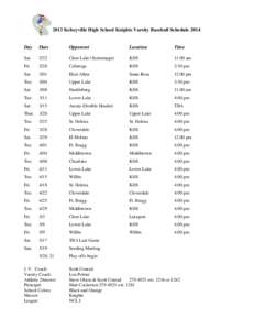 2013 Kelseyville High School Knights Varsity Baseball Schedule[removed]Day Date