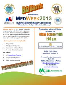 A Special Feature of  MEDWEEK2013 Business Matchmaker Conference “Minority Business – The Engine of Growth in the U.S Economy”