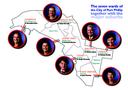 The seven wards of the City of Port Phillip together with the  SANDRIDGE