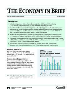 THE ECONOMY IN BRIEF DEPARTMENT OF FINANCE MARCH[removed]OVERVIEW