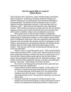 How Prerequisite Skills are Acquired? Mahesh Sharma The prerequisite skills (sequencing, spatial orientation/space organization, pattern recognition, visualization, estimation, deductive thinking, and inductive thinking)