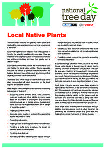 Local Native Plants There are many reasons why planting native plants that are local to your area (also known as local provenance) is important. Local native plants have adapted over a long period of time to the specific