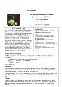 ORTHOLOPHA The Newsletter of the Aloe, Cactus and Succulent Society of Zimbabwe PO Box CY300, Causeway 