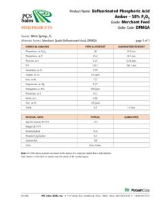 Defluorinated Phosphoric Acid - Feed Products