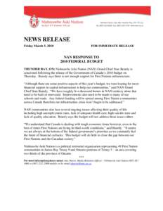 NEWS RELEASE Friday March 5, 2010 FOR IMMEDIATE RELEASE  NAN RESPONSE TO