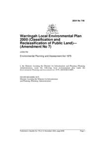 2004 No 746  New South Wales Warringah Local Environmental Plan[removed]Classification and