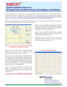 SIMCET  TM Real-Time Simulation Software for PID Tuning Practice and Skills-Testing for Control Engineers and Technicians