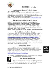 NSSM 2016 events! Saddleworth Children’s Book Group The Castleshaw Quest! We are going to a nearby reservoir at Castleshaw to complete a Quest: a family-walk where we follow a trail inspired by the landscape to save th