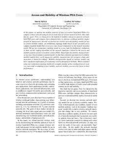 Access and Mobility of Wireless PDA Users Marvin McNett Geoffrey M. Voelker   Department of Computer Science and Engineering