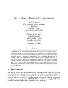 No Free Lunch Theorems for Optimization David H. Wolpert IBM Almaden Research Center