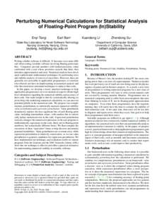 Perturbing Numerical Calculations for Statistical Analysis of Floating-Point Program (In)Stability Enyi Tang† †  Earl Barr‡